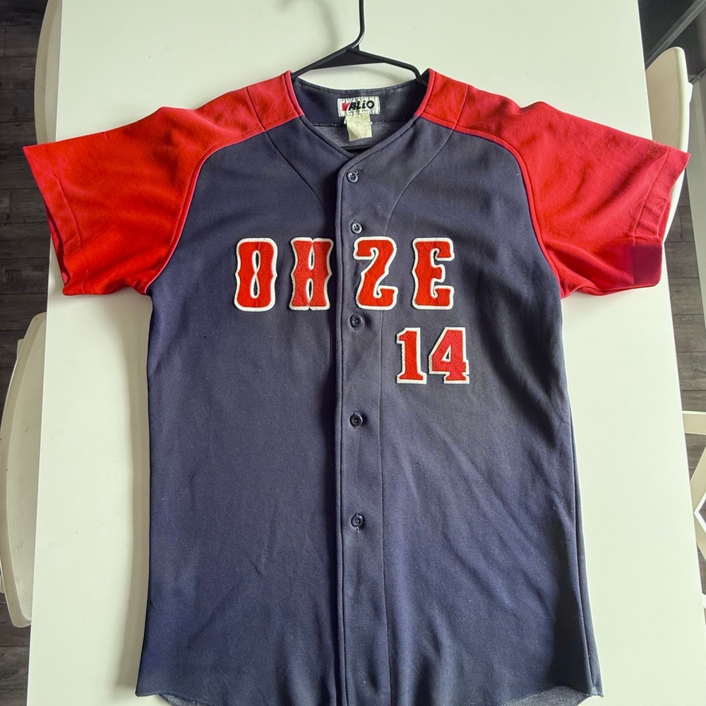 Red and Navy OHZE Vintage Japanese Baseball Jersey